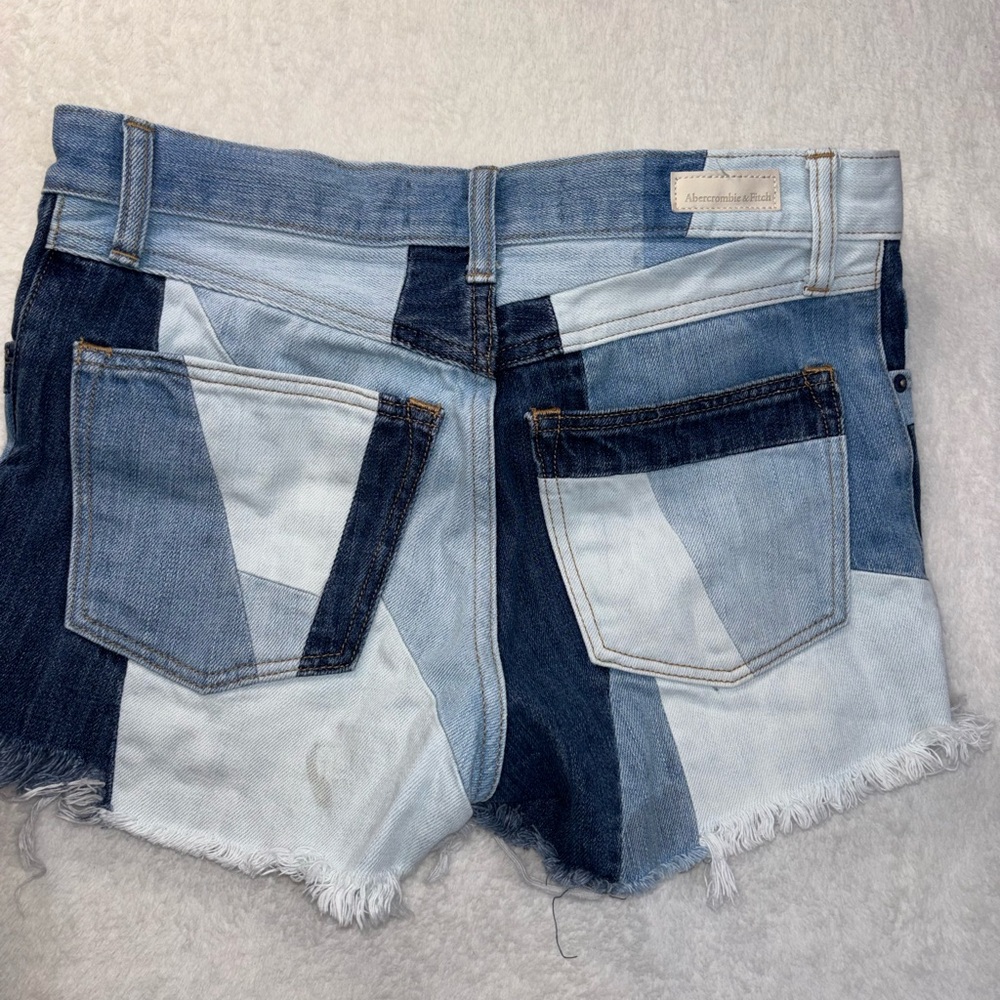 Abercrombie & Fitch Multi-Blue patchwork high rise Jean boho chic Shorts Size 0 - Picture 10 of 12